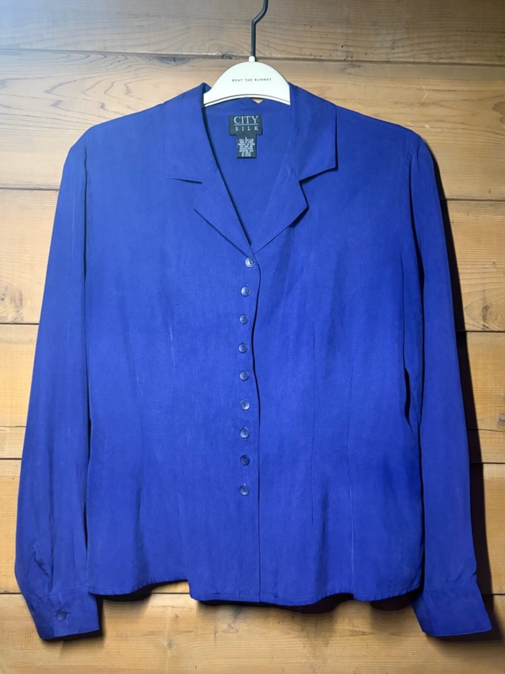 City Silk Blue Button-Down Shirt- Size Large - Picture 5 of 9